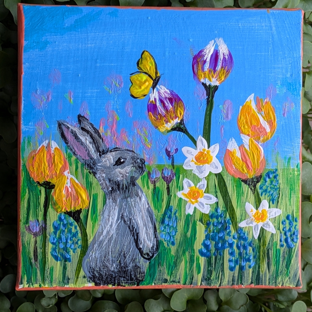 Spring Bunny Painted Gift Box - Miniature Art- Handmade